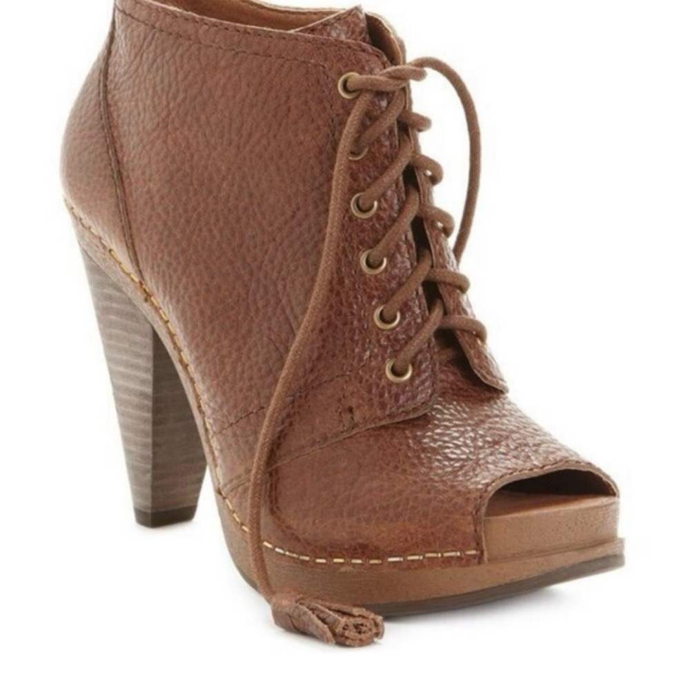 Brown Peep-Toe Lace-Up Ankle Boots
